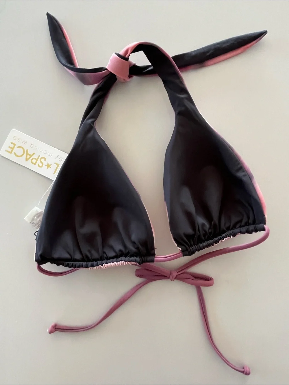 L*Space by Monica Wise Reversible Halter Bikini Top Pink Ombré / Dark Grey Sz S